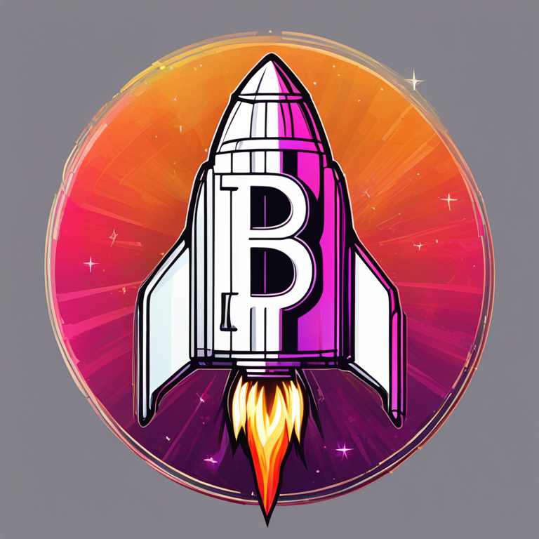 Digital drawing of bitcoin logo rising like a rocket, colorful, Artstation HQ, digital art