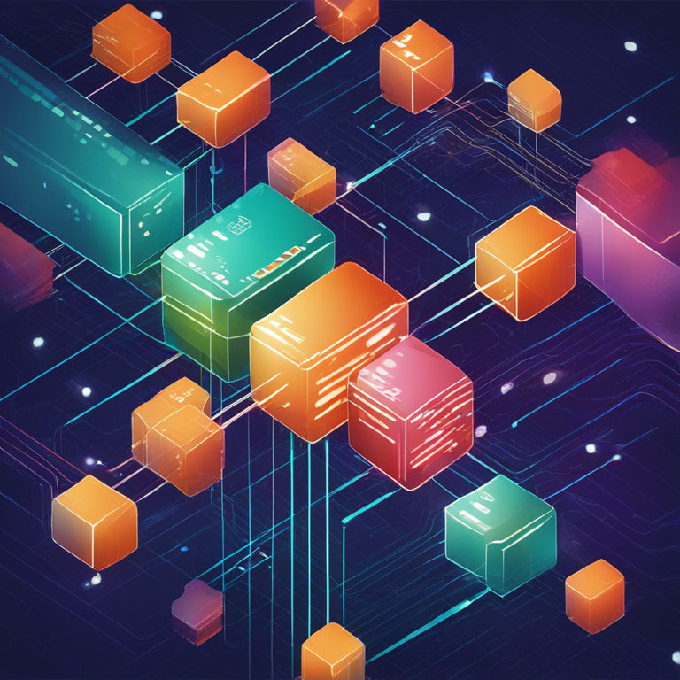 Hand-drawn digital illustration of blockchain technology network, abstract, connections, Artstation HQ, digital art, financial data, tech integration, trending design, smooth colors