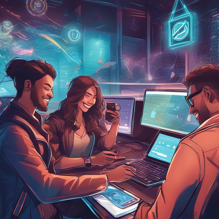 Hand-drawn digital illustration, Artstation HQ, the concept of Notcoin airdrop, vibrant and detailed, depicting characters enthusiastically tapping on their mobile devices, bustling Telegram interface in the background, digital art