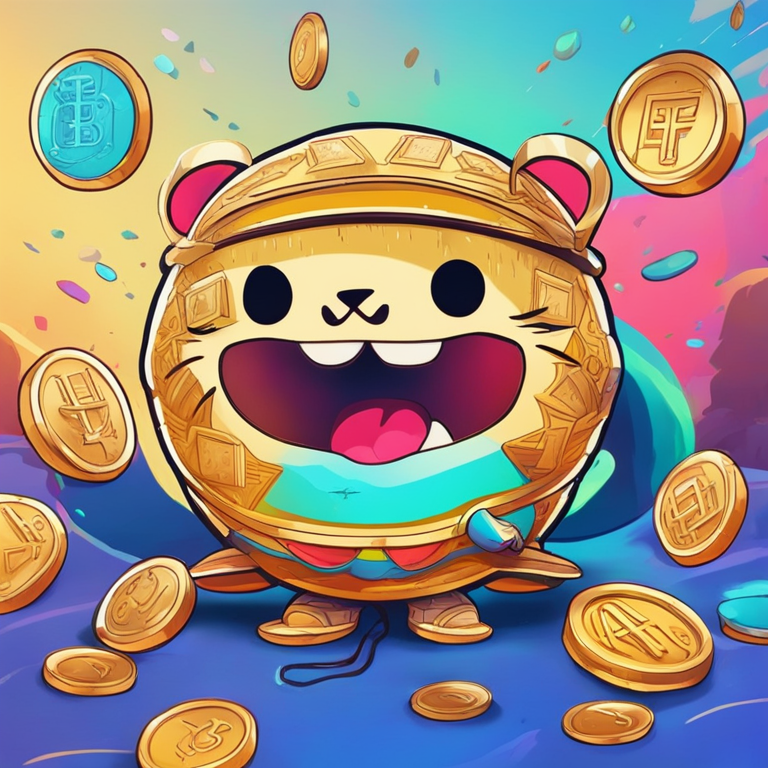 Vibrant hand-drawn digital illustration, Artstation HQ, capturing the essence of meme coins with creative elements and a touch of humor, digital art, trending on Artstation