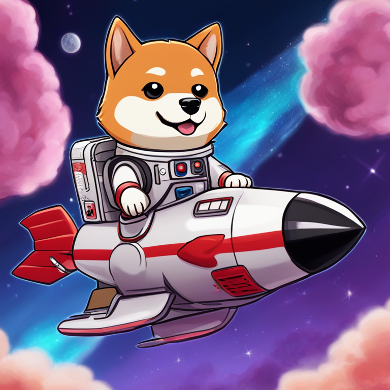 hand-drawn digital illustration of Shiba Inu dog on a rocket, Artstation HQ, digital art