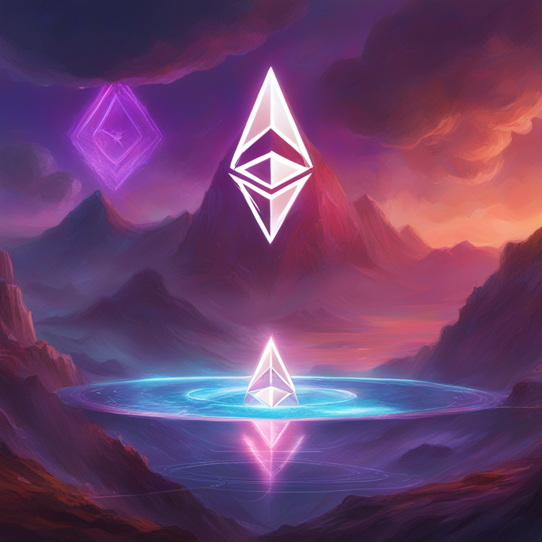 Hand-drawn digital illustration of the Ethereum logo with a futuristic update scenery, vibrant colors, high-tech design, trending on Artstation, by Peter Mohrbacher and Donato Giancola