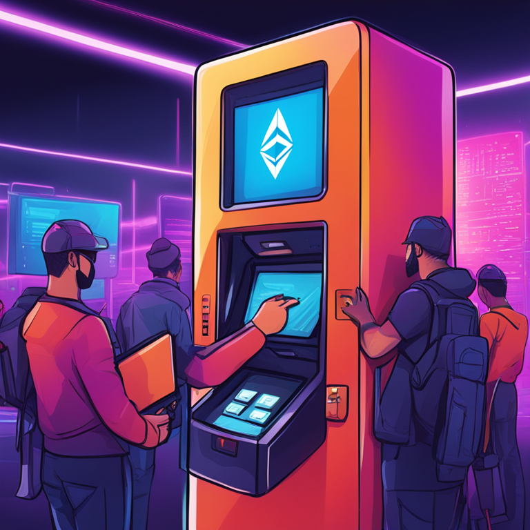 Hand-drawn digital illustration showcasing validators depositing on-chain in Ethereum, with sleek futuristic interfaces and vibrant colors, trending on Artstation