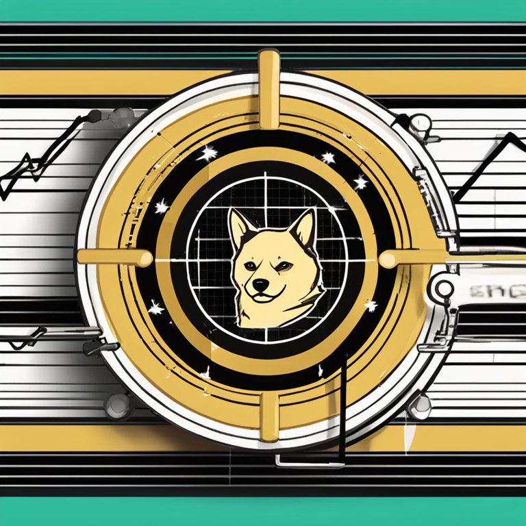 hand-drawn digital illustration, Artstation HQ, depicting Dogecoin '$0.20' target, crossing technical resistance lines, bullish trends, sleek trading graph, bright and sharp, digital art