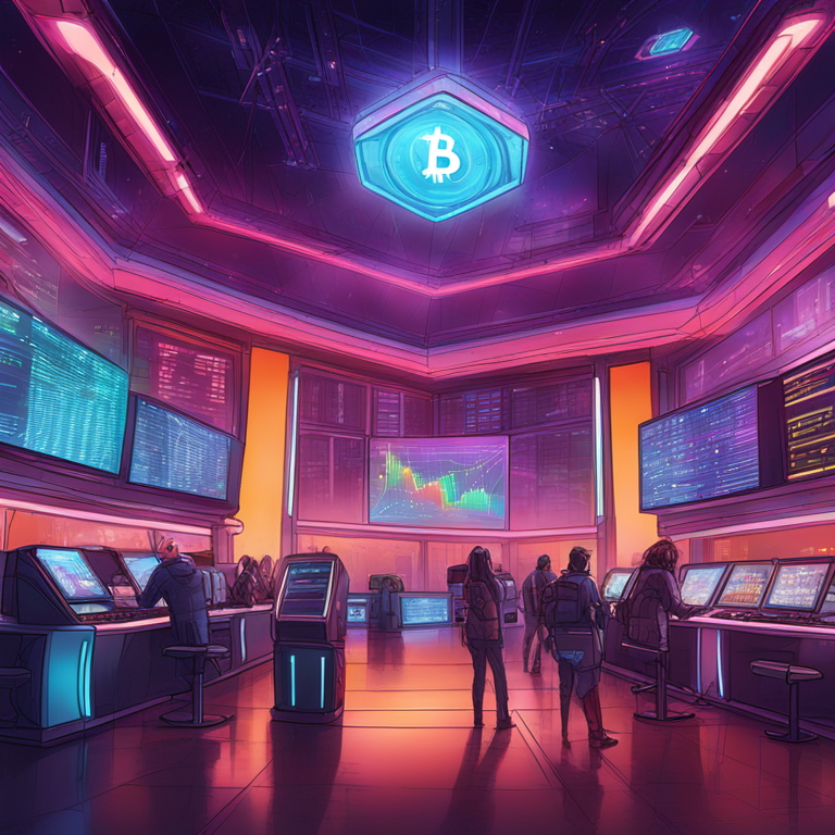 Hand-drawn digital illustration of a futuristic cryptocurrency exchange, full of vibrant colors and energy, Artstation HQ, digital art, detailed and dynamic, reflecting the resilient infrastructure and market expansion of Bitpanda