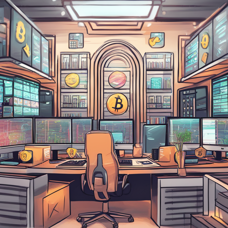 Hand-drawn digital illustration of a thriving crypto exchange Bitpanda, showing positive financial growth, Artstation HQ, digital art