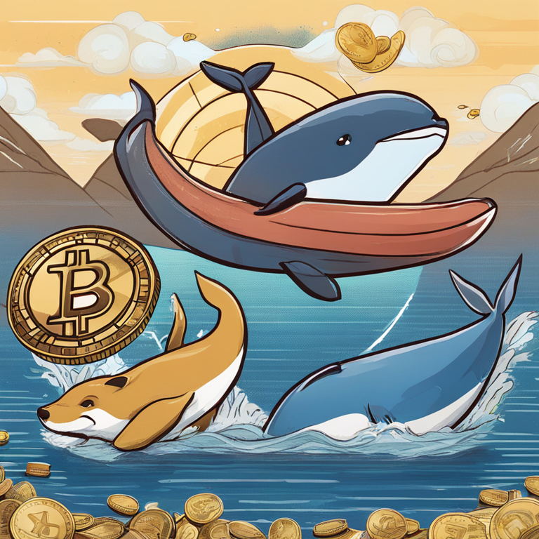 hand-drawn digital illustration of crypto whales and Dogecoin, Artstation HQ, digital art