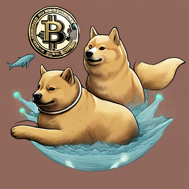 hand-drawn digital illustration of Dogecoin whales buying $130M DOGE amid 32% price rise, Artstation HQ, digital art, trendy magazine style