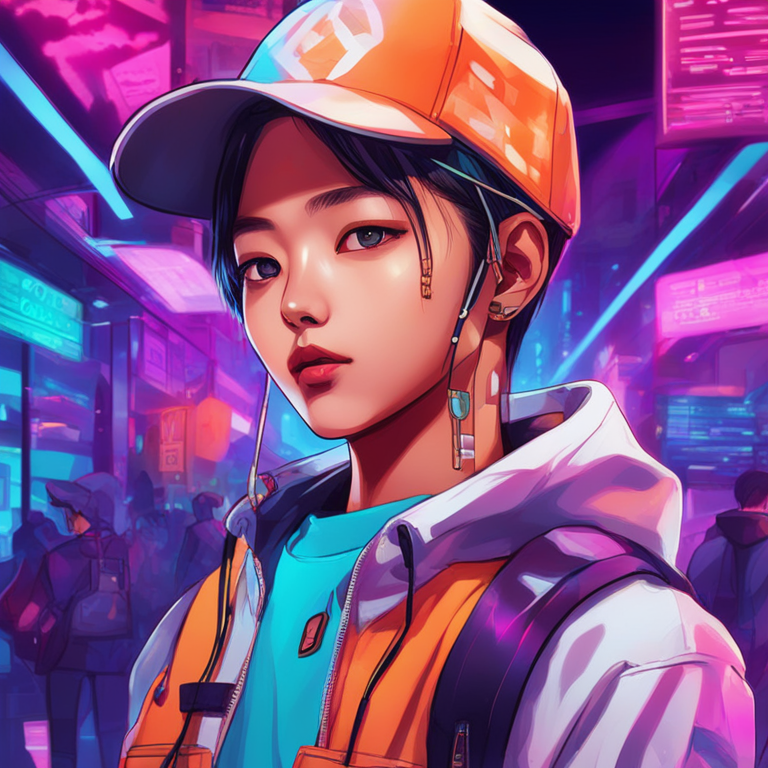 Dynamic digital art of South Korean youth using cryptocurrency apps, Artstation HQ, futuristic, vibrant colors, hand-drawn digital illustration