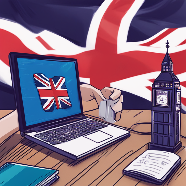 digital illustration of modern online financial transaction with UK flag in background, hand-drawn digital illustration, Artstation HQ, digital art