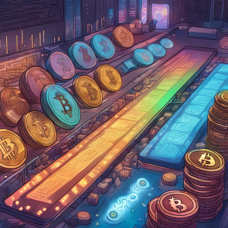 Hand-drawn digital illustration of cryptocurrency market showing Cardano (ADA) with vibrant colors and intricate details, Artstation HQ, digital art