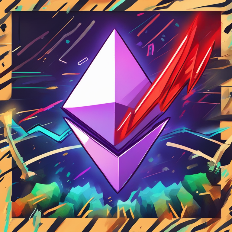 Ethereum breaking $3,000 digital illustration, hand-drawn digital illustration, Artstation HQ, digital art, abstract concept of ETH price breaking through a barrier, trending on Artstation, vibrant colors, stylized crypto charts