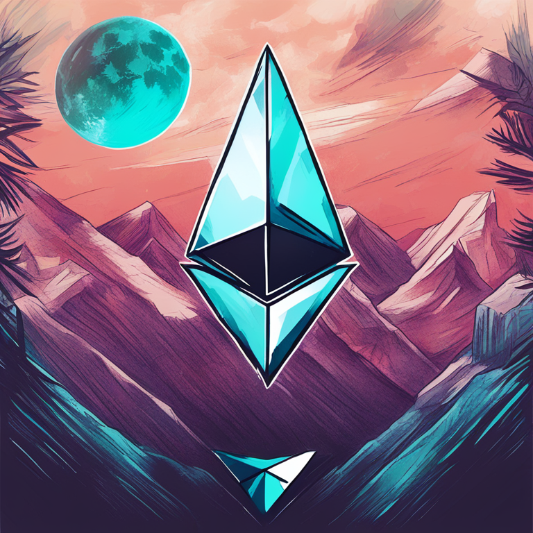 hand-drawn digital illustration of Ethereum logo with bearish market theme, Artstation HQ, digital art, trending colors and design