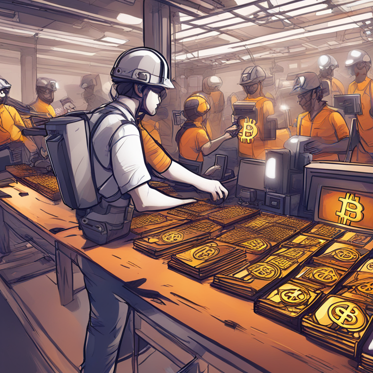 hand-drawn digital illustration, Artstation HQ, digital art, illustrating Bitcoin's fluctuating hashrate metrics with graphs and miners, high-tech visuals, trending on Artstation