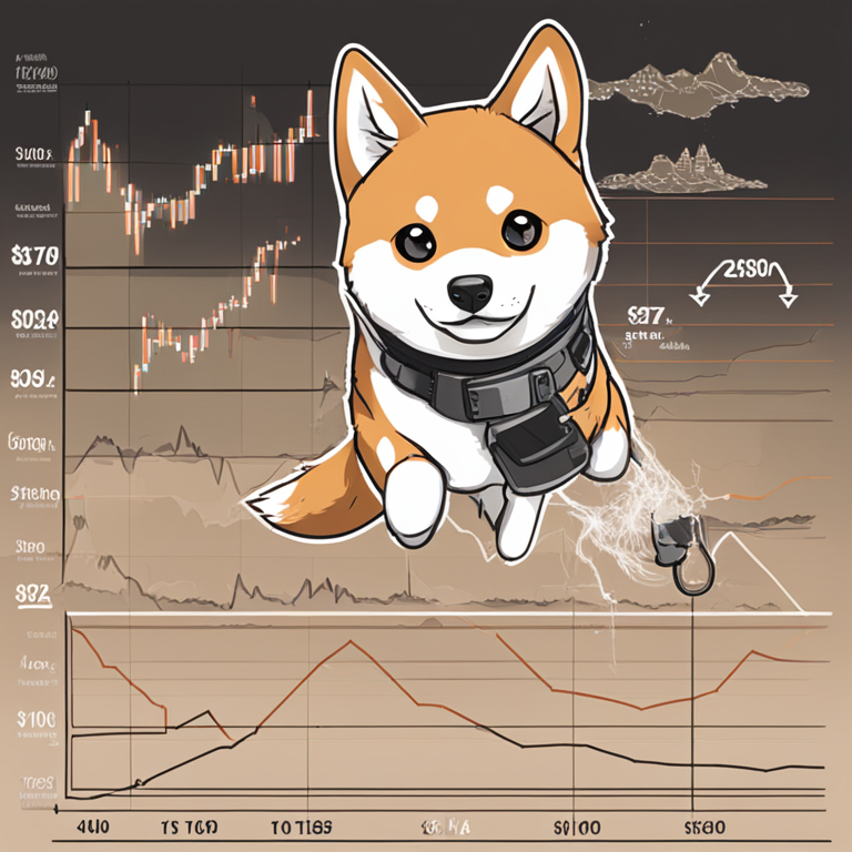 Hand-drawn digital illustration showing Shiba Inu price resistance and support levels, technical charts, Artstation HQ, digital art