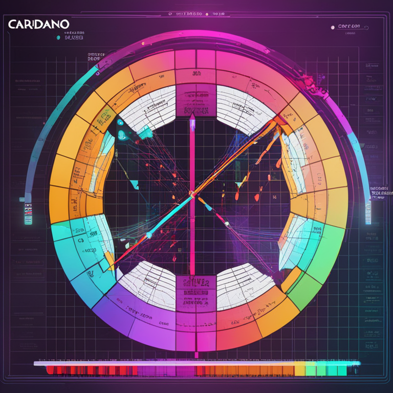 Graph showing Cardano's price recovery after death cross, detailed, vibrant colors, Artstation HQ