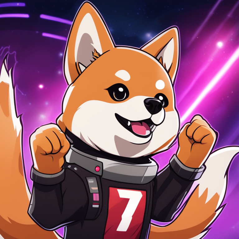 Hand-drawn digital illustration of Shiba Inu mascot cheering with a futuristic payment background, Artstation HQ, digital art, trending on Artstation