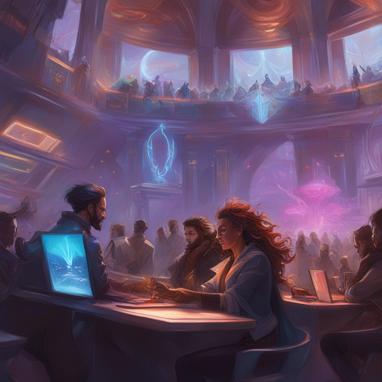 Hand-drawn digital illustration, Artstation HQ, digital art featuring DC Fintech Week event, vibrant atmosphere, modern design, futuristic elements, Peter Mohrbacher and Donato Giancola, high-detail scenery