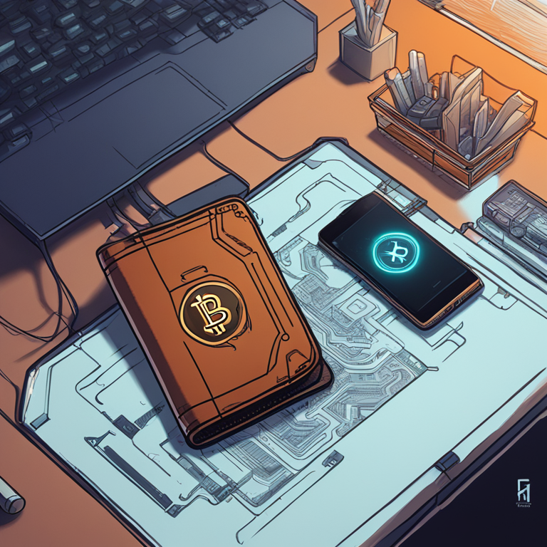 Hand-drawn digital illustration of a futuristic, secure crypto wallet, Artstation HQ, digital art