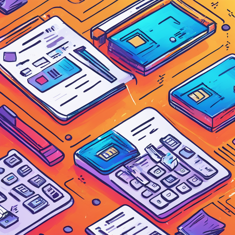 hand-drawn digital illustration of licenses for payment processing, vibrant colors, digital art, Artstation HQ, futuristic document signing, financial compliance, abstract, innovative tech