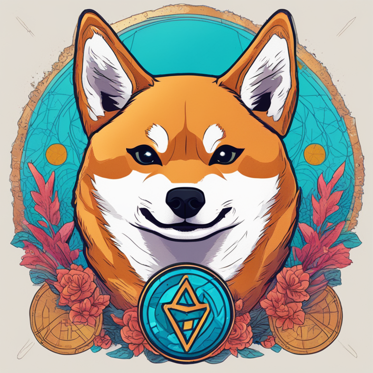 Hand-drawn digital illustration of Shiba Inu cryptocurrency symbol in a digital art style, featuring intricate details and vibrant colors, Artstation HQ, trendy magazine presentation