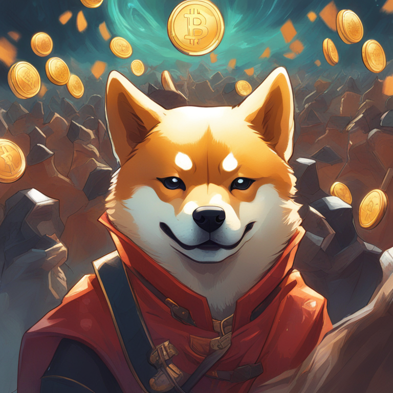 hand-drawn digital illustration of Shiba Inu cryptocurrency breaking out in the market, vibrant, detailed, art by Peter Mohrbacher and Donato Giancola, trending on Artstation, digital art style