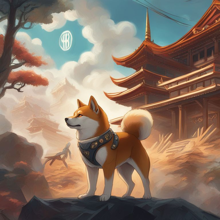 detailed hand-drawn digital illustration depicting the rise of Shiba Inu cryptocurrency, Artstation HQ, modern design, trending digital illustration by Peter Mohrbacher