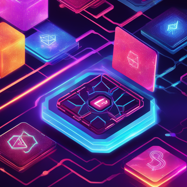 Artistic digital illustration of a decentralized blockchain identity system, futuristic and vivid colors, trending on Artstation.