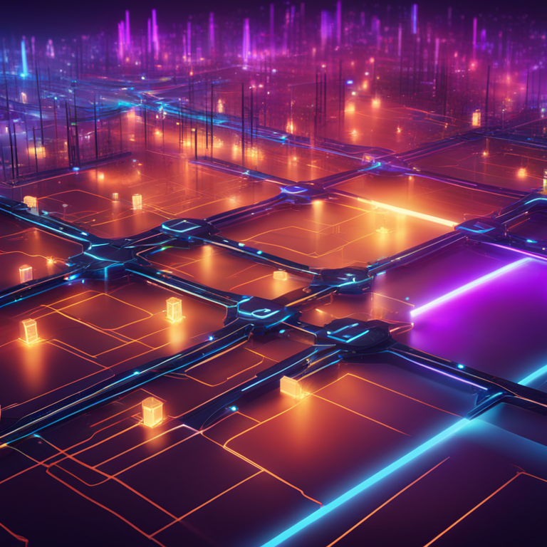 Illustration of a futuristic digital infrastructure network, showcasing interconnected blockchain nodes, vibrant colors, smooth lighting, modern cyber interface, digital art, Artstation HQ