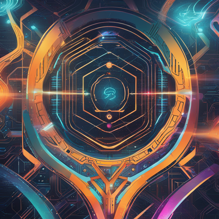 hand-drawn digital illustration, Artstation HQ, digital art, abstract representation of Gnosis Genesis Naming Service, futuristic decentralized network, colorful, trending on Artstation, high-tech, detail-rich