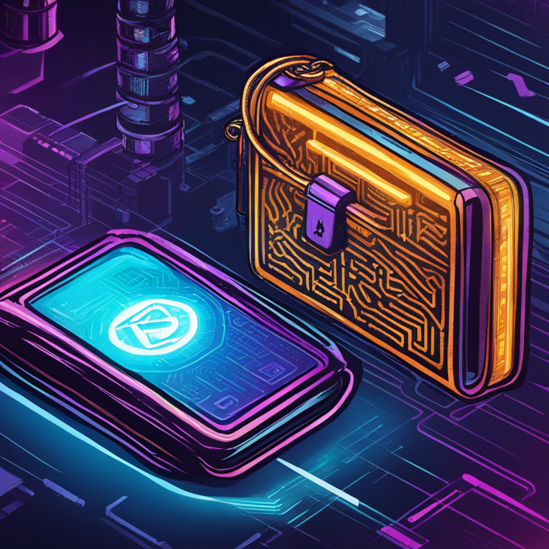 Hand-drawn digital illustration of a locked crypto wallet with security elements, representing protection against hacks, Artstation HQ, vibrant digital colors, detailed design, trending concept