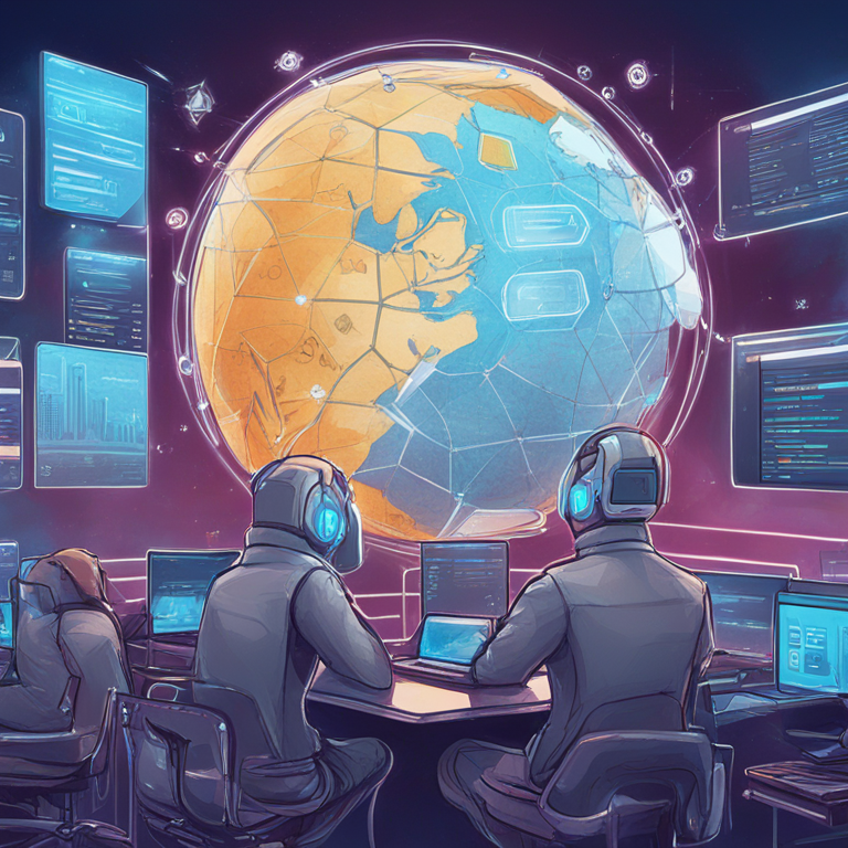 hand-drawn digital illustration of integration between STON.fi and Telegram, Artstation HQ, digital art, user-friendly interface, seamless technology, blockchain integration, bright and futuristic