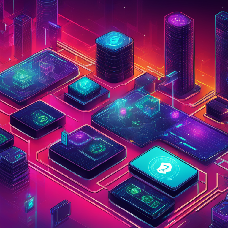 Digital illustration of a futuristic decentralized exchange platform connected with blockchain technology, trending on Artstation, vibrant colors, hand-drawn digital illustration