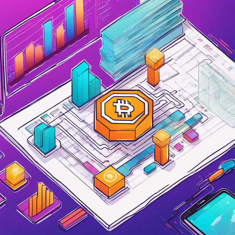 Hand-drawn digital illustration of blockchain technology growth, high-tech charts and graphs, Artstation HQ, vibrant and modern, detailed digital art