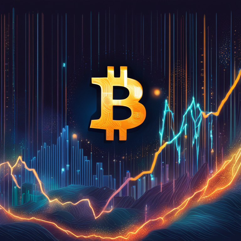 Hand-drawn digital illustration of a Bitcoin ETF graph, showing a significant rise, bright vibrant colors, trending on Artstation HQ, by Peter Mohrbacher and Donato Giancola, soft glowing light