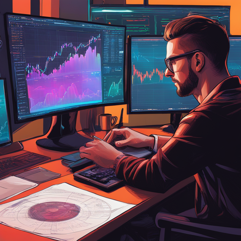 Hand-drawn digital illustration of Eric Balchunas analyzing ETF metrics, vibrant colors, art by Peter Mohrbacher and Donato Giancola, trending on Artstation HQ, expert analyst in focus, glowing computer screens