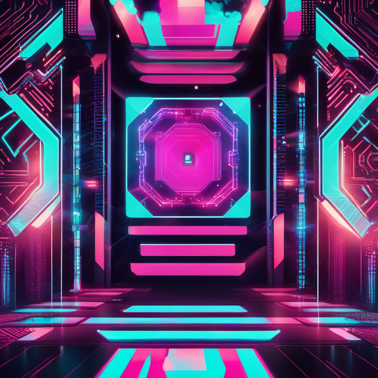 Artistic visualization of blockchain consensus protocol with neon hues, detailed futuristic elements and abstract geometric shapes, digital illustration, Artstation HQ, hand-drawn digital art