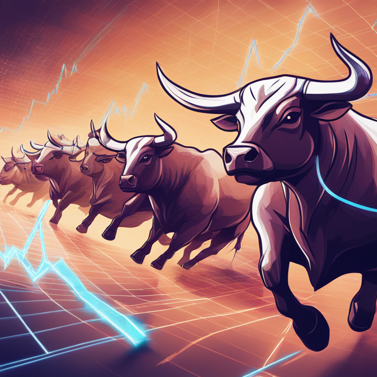 A detailed digital illustration of bulls charging through a financial graph, representing bullish market trends for Ethereum, hand-drawn digital illustration, Artstation HQ, digital art