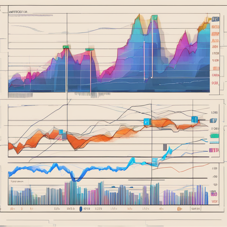 Abstract hand-drawn illustration of weekly chart analysis with cryptocurrencies, Artstation HQ, digital art