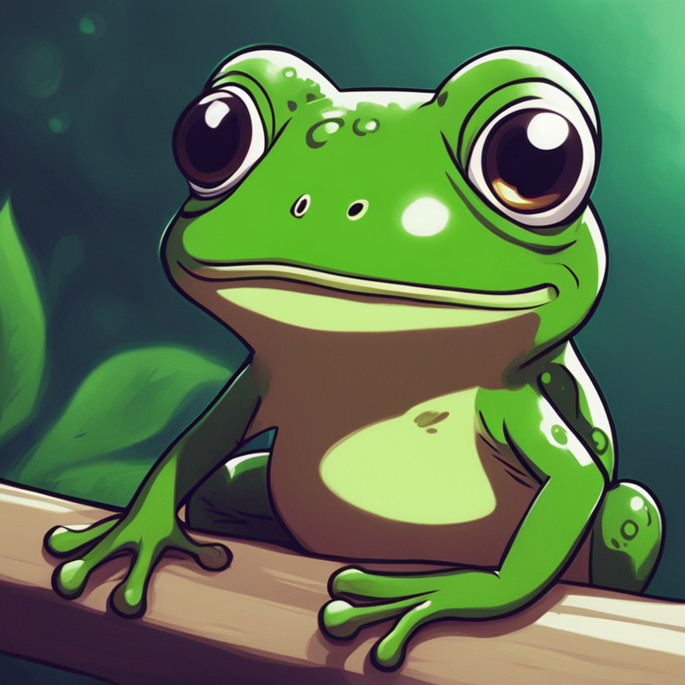 Illustration of a green cartoon frog with a melancholic expression, representing Pepe the Frog, hand-drawn digital illustration, Artstation HQ, digital art