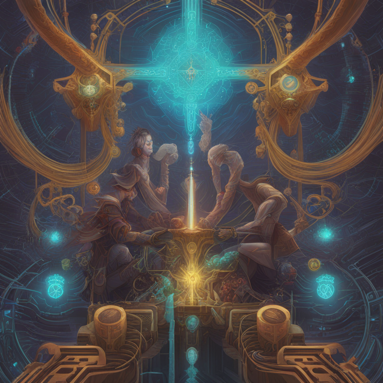 hand-drawn digital illustration showcasing complex cryptographic algorithms, Artstation HQ, digital art, mathematical patterns, abstract, futuristic theme, vibrant colors, detailed, by Peter Mohrbacher and Donato Giancola