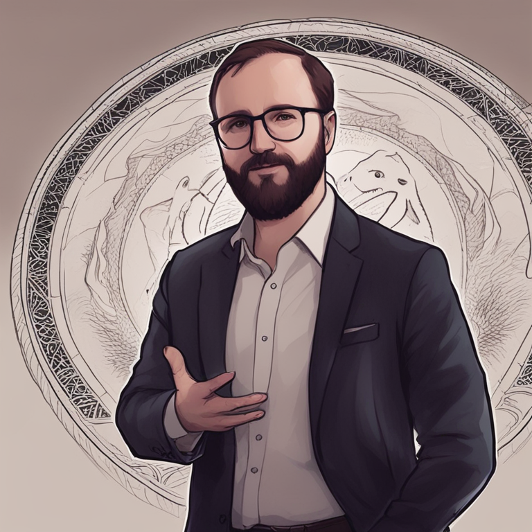 Charles Hoskinson discussing Cardano's Ouroboros Genesis update, hand-drawn digital illustration, Artstation HQ, digital art