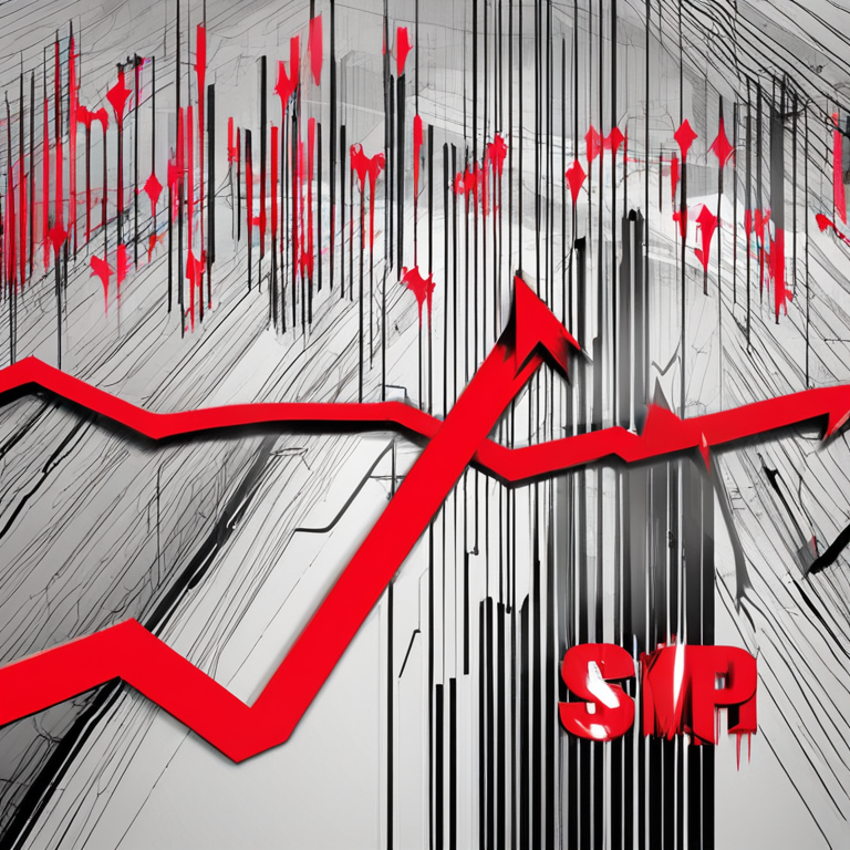 A detailed digital illustration of GameStop's stock market graph with fluctuating lines and red downward arrows. Artistic magazine style, Artstation HQ, digital art