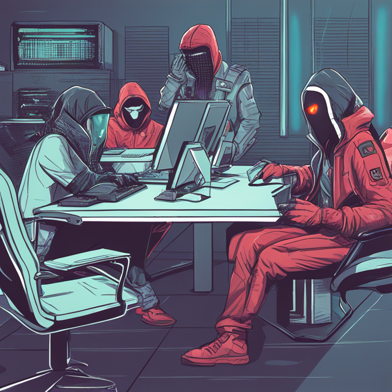 hand-drawn digital illustration of cyber criminals, Artstation HQ, digital art