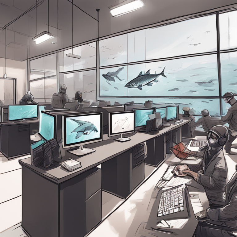 hand-drawn digital illustration of a phishing attack, Artstation HQ, digital art