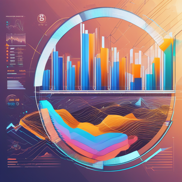 hand-drawn digital illustration, Artstation HQ, digital art, financial analysis report with graphs and charts on the rise, Bitcoin mining impact study, realistic, colorful, modern, professional, trending on Artstation, data visualization, detailed, abstract background