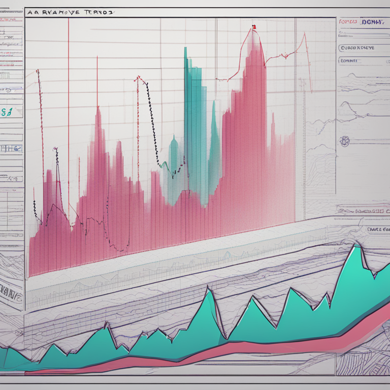 A dynamic chart showcasing upward trends in Arweave (AR) with market indicators, digital art, Artstation HQ, hand-drawn digital illustration