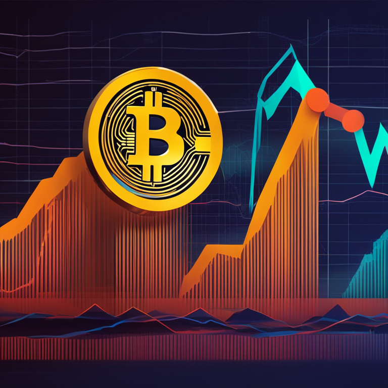 Detailed digital illustration of fluctuating Bitcoin graphs with optimistic trends, vibrant colors, minimalistic design, Artstation HQ, in style of financial magazines