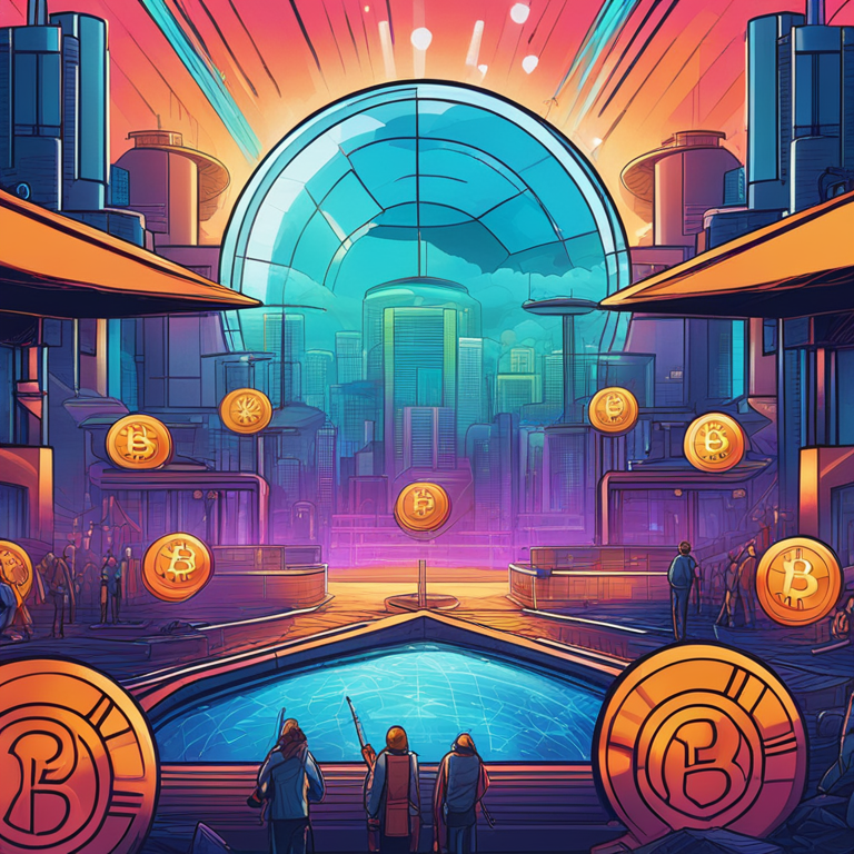 a hand-drawn digital illustration of Bitcoin ecosystem security and liquidity enhancement, futuristic vibe, Artstation HQ, digital art, concise depiction of strategic partnership, vibrant and engaging colors, high-resolution, art by a renowned digital artist, abstract yet precise, elegant representation of cryptocurrency elements