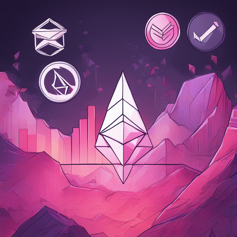 An abstract illustration showing a downward trend in Ethereum NFT prices, with iconic collections subtly represented, hand-drawn digital illustration, Artstation HQ, digital art